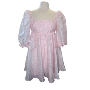 Altar'd State Stephanie Pink Floral Dress Size Small Puff Sleeve